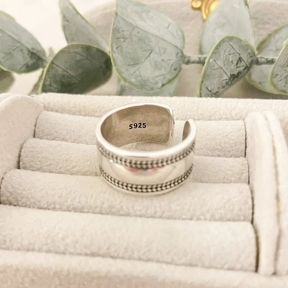 925 Sterling Silver Thick Wide Ring Band Chunky Ring Modern Adjustable Ring Band - Picture 7 of 7